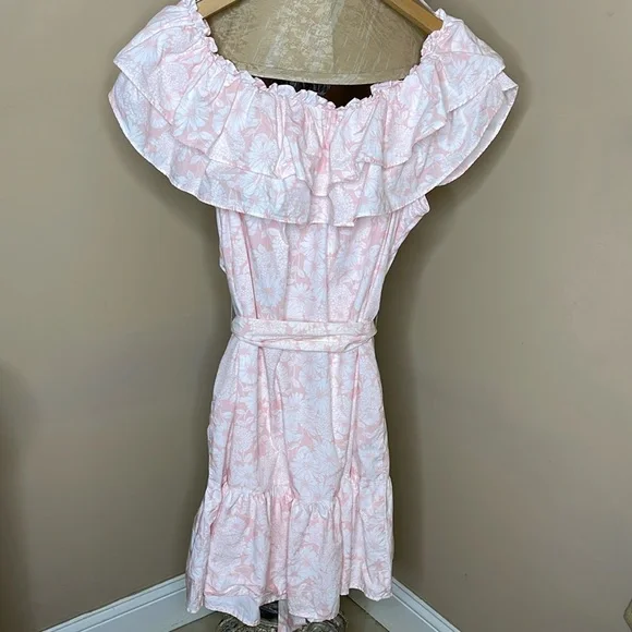Lisa Marie Fernandez Off The Shoulder Floral Ruffle Mini Dress Pink Size 3X NWT| - Picture 6 of 17